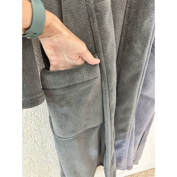Nautica Men Plush Belted Collar Gray Long Robe One Size Regular Embroidered - Picture 7 of 15